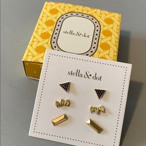 Stella & Dot gold and black earring trio